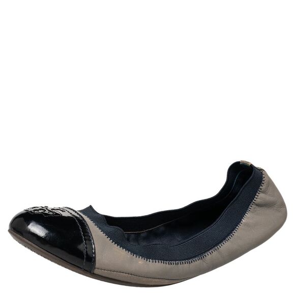 Tory Burch Grey/Blue Leather And Elastic Gabby Scrunch Ballet Flats Size 38.5 - Picture 1 of 4